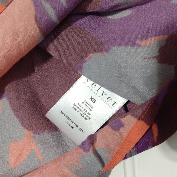 Velvet Graham & Spencer Alva Top Size XS Coral Pink Watercolor Flutter Sleeve - Picture 9 of 10